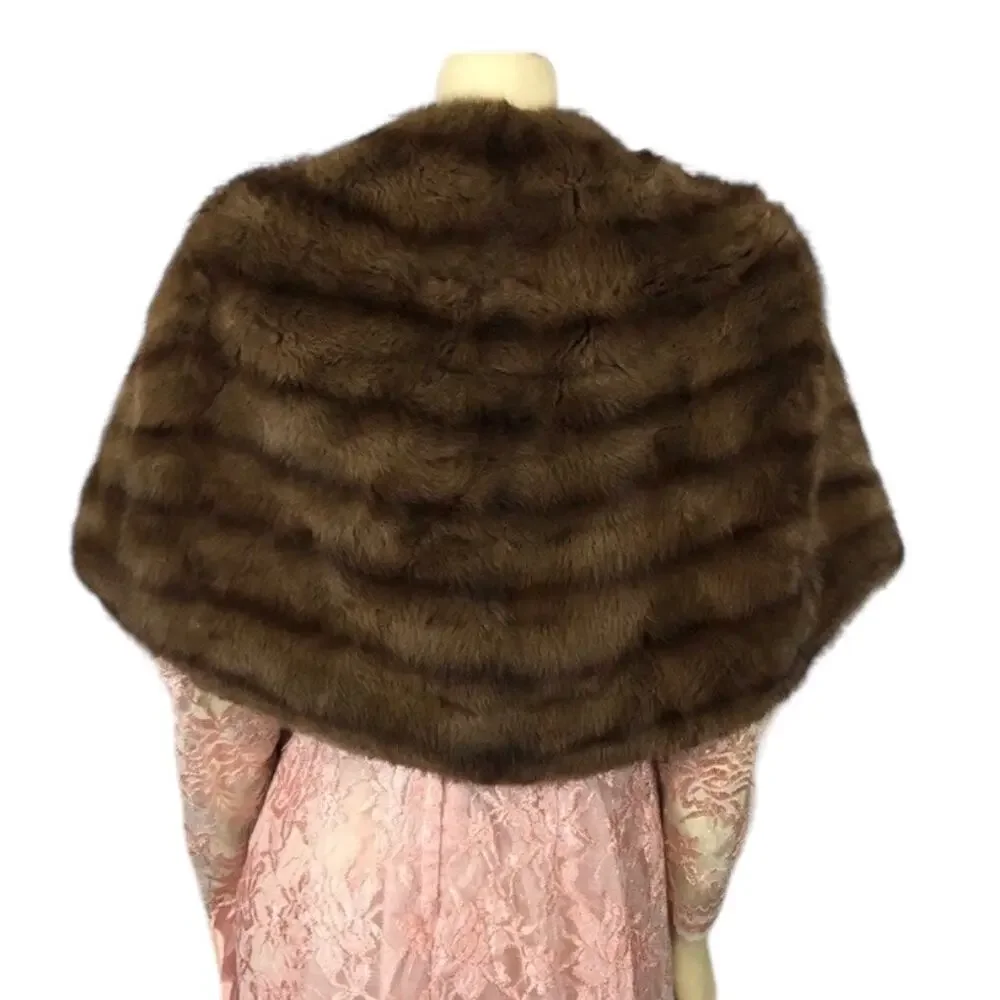 1950s D’Jimas Mink Fur Stole Muff Brown Real Fur Art Deco Evening Wrap